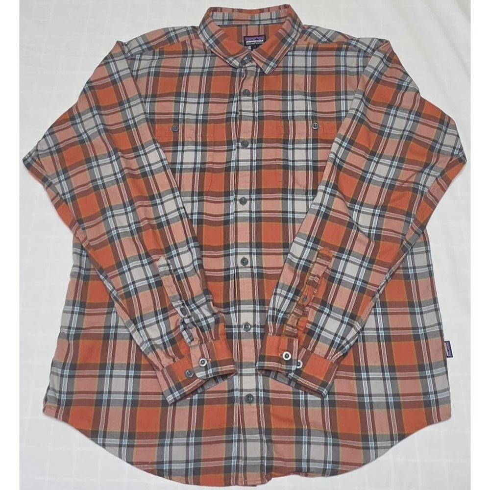 Patagonia Shirt Mens L Orange Plaid Long Sleeve Organic Cotton Button Gorpcore